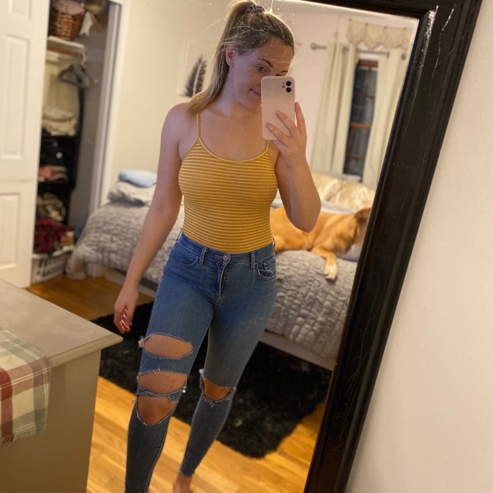 Yellow and White Striped Bodysuit